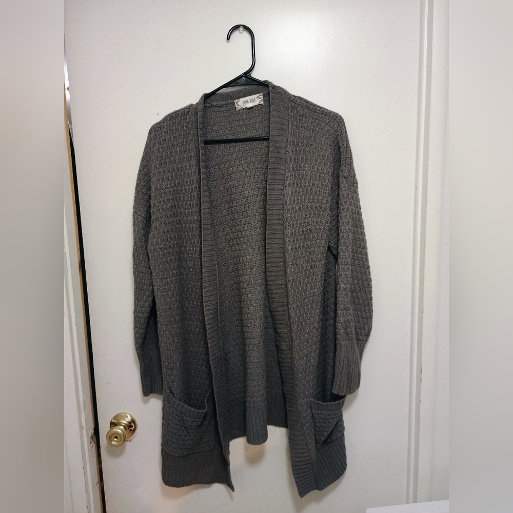 Pink Rose Gray Open-Front Cardigan
